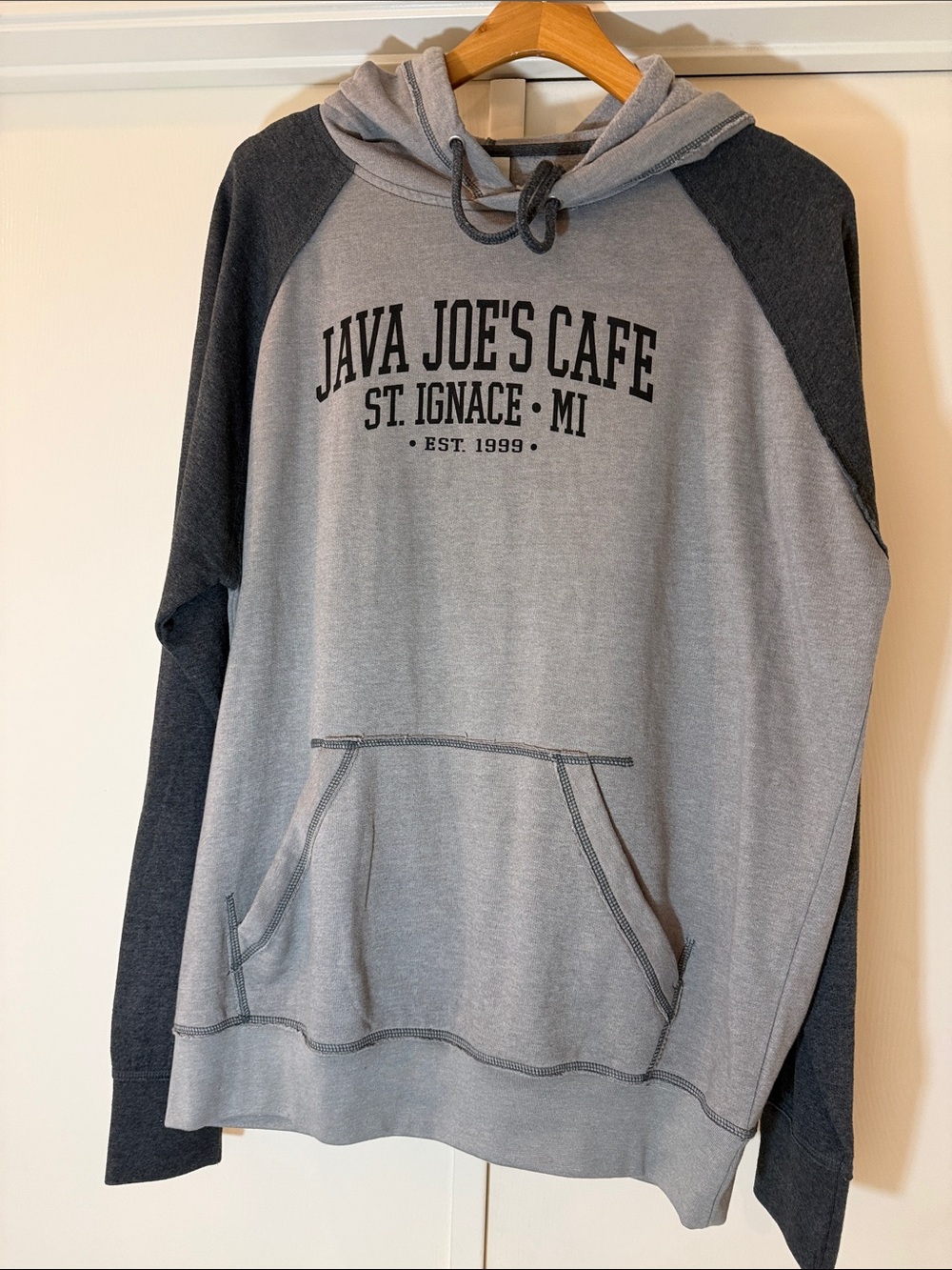 Java Joe's Cafe St. Ignace, MI Men's Gray Two-Tone Crewneck Hoodie